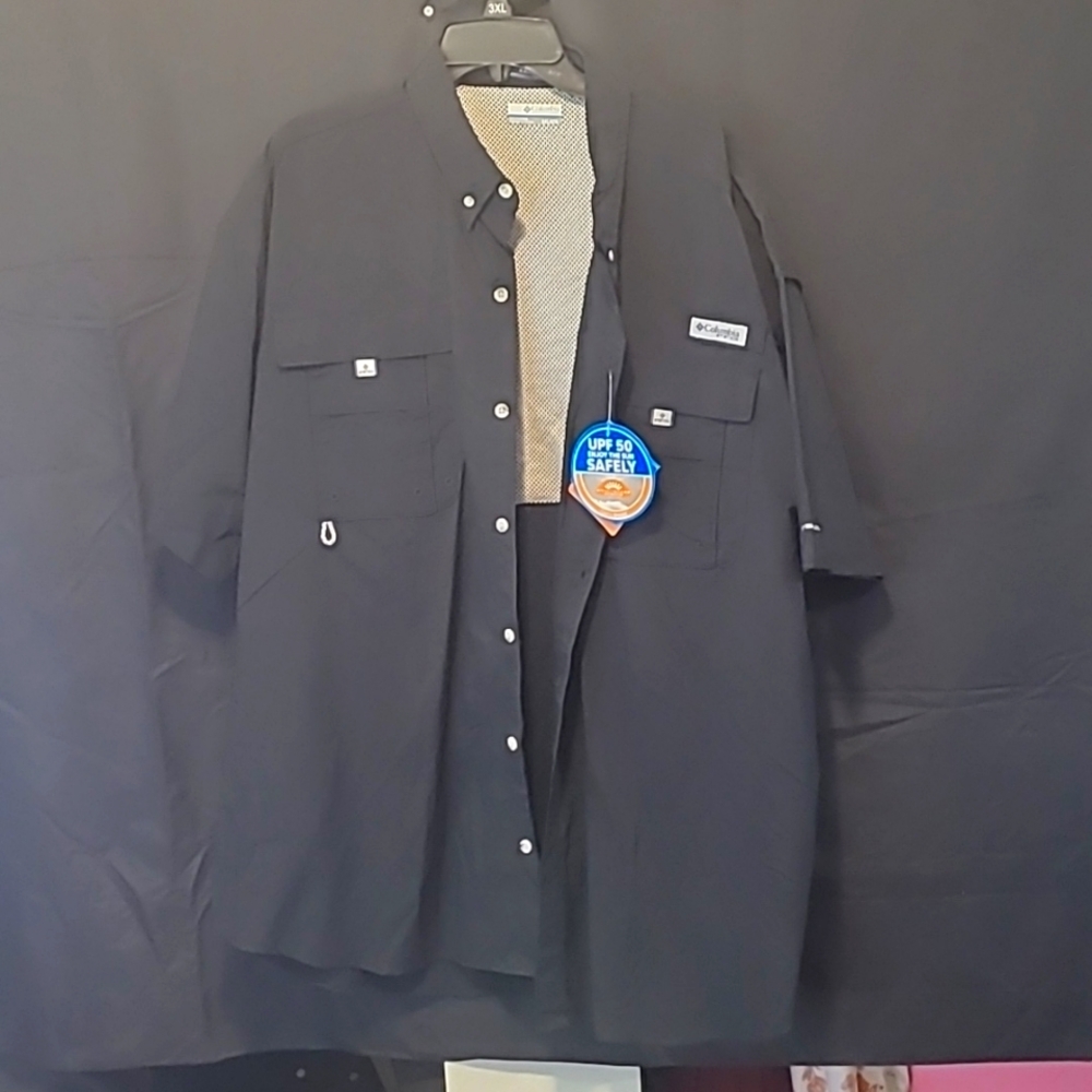 Mens XXL Columbia PFG button fishing shirt black